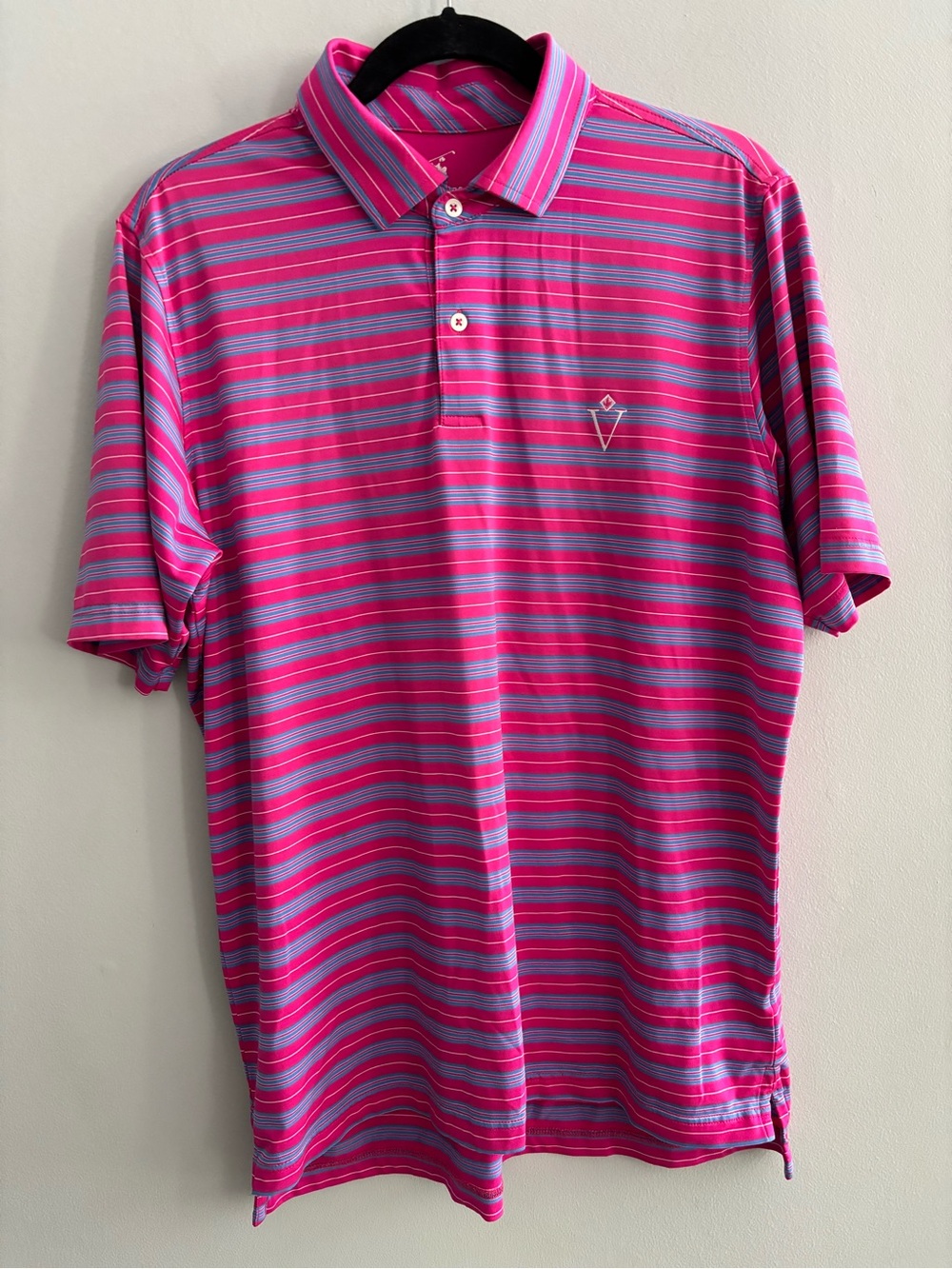 Fairway & Greene Tech Men’s Short Sleeve Shirt Pink Striped Golf Size Medium